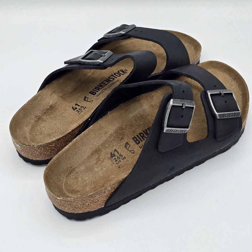 Birkenstock Arizona Sandals Unisex Black Birko-Flor Regular Fit Size 41 L10 M8 - Picture 4 of 6